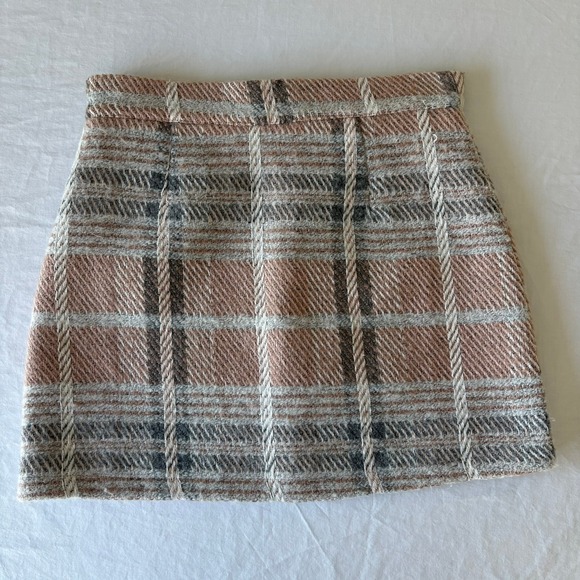 Lulus Dresses & Skirts - Lulus Tan Plaid Tweed Mini Skirt High Waisted A-Line Lined Size S